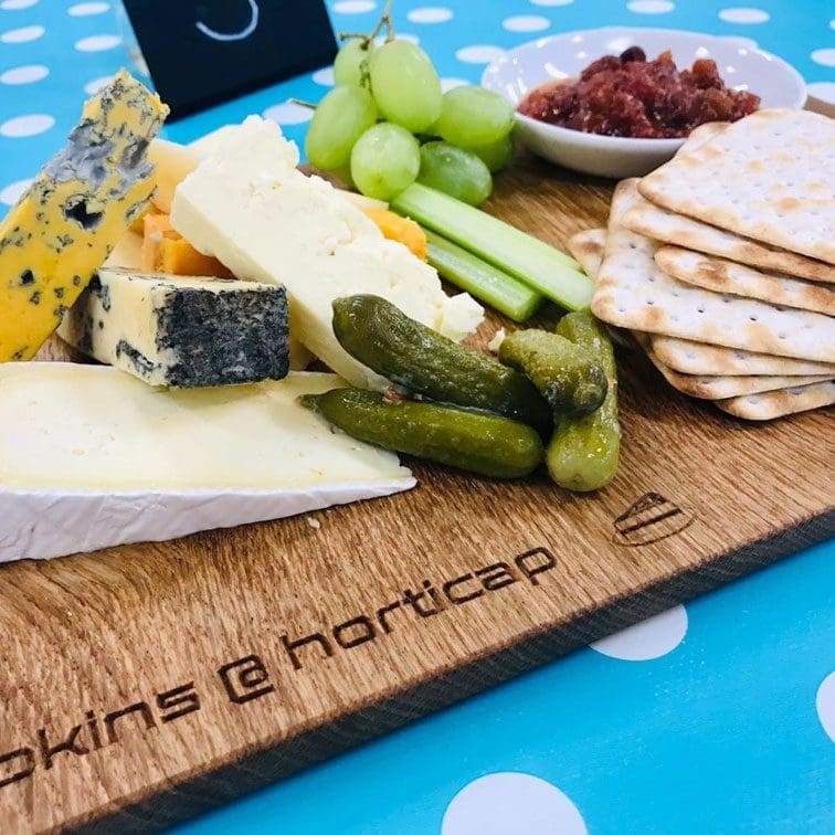 Hopkins' Yorkshire Cheese Board wooden board with cheese and crackers