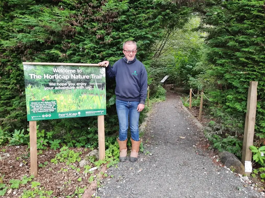 Karl at the entrance to the Horticap nature trail